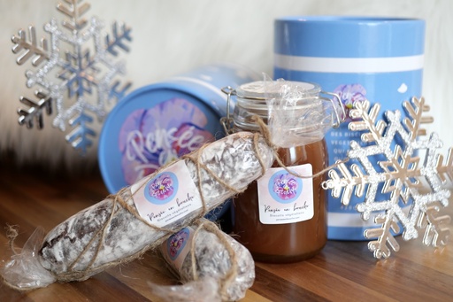 PANIER DE NOËL (Caramel-Boîte de biscuits, saucisson au chocolat)